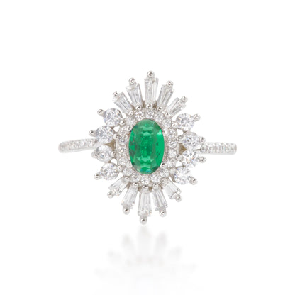 Silver Secret Garden Green Gem Ring