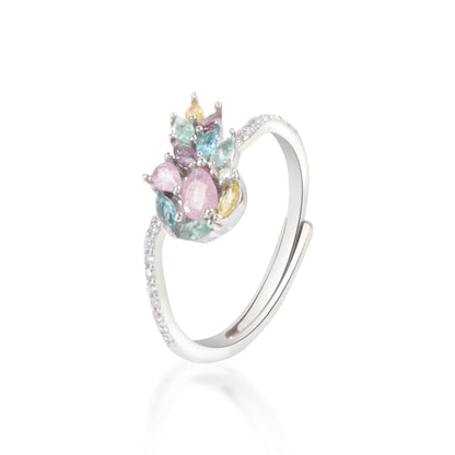 Silver Beautiful Colorful Gemstone Leafs Ring