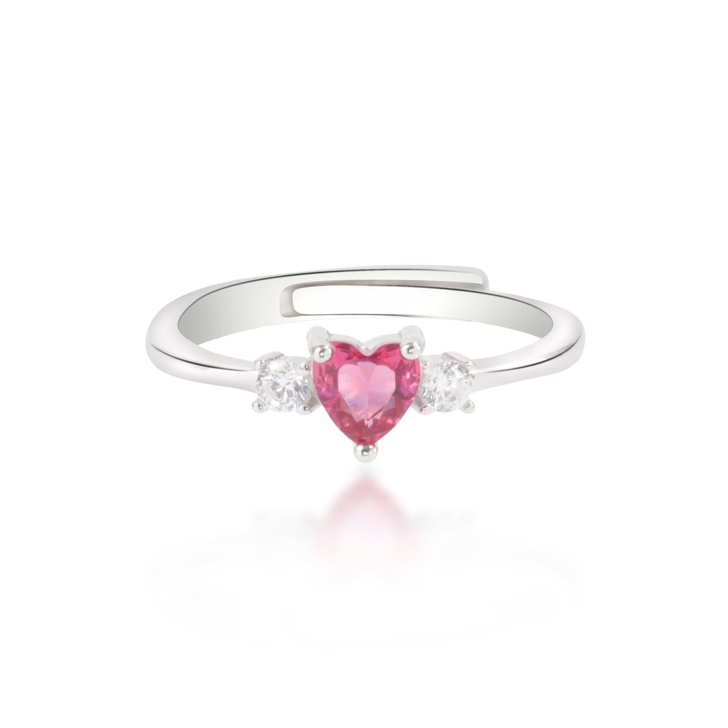 Red heart shaped silver ring
