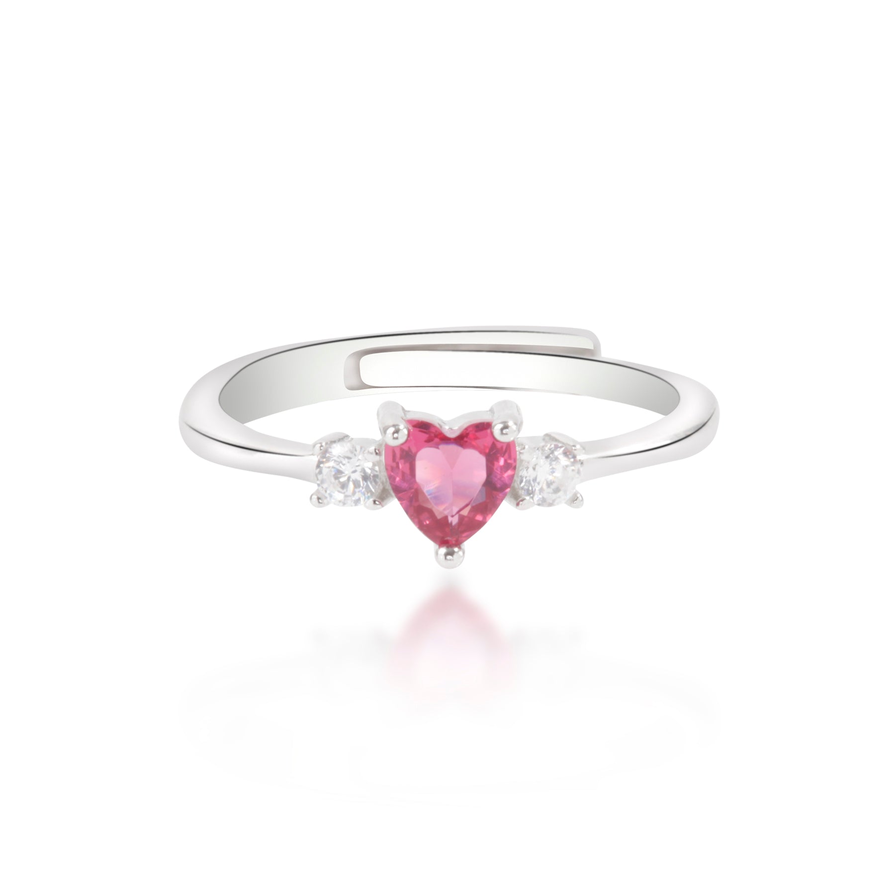 Red heart shaped silver ring