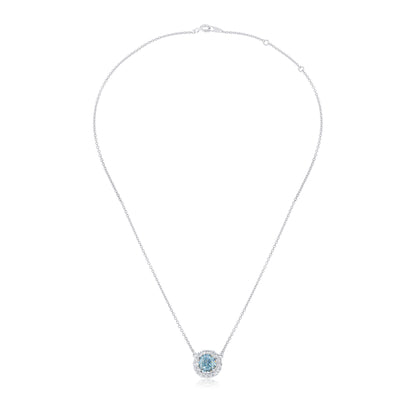 'Round Crystal Blue Gem' Silver Pendant