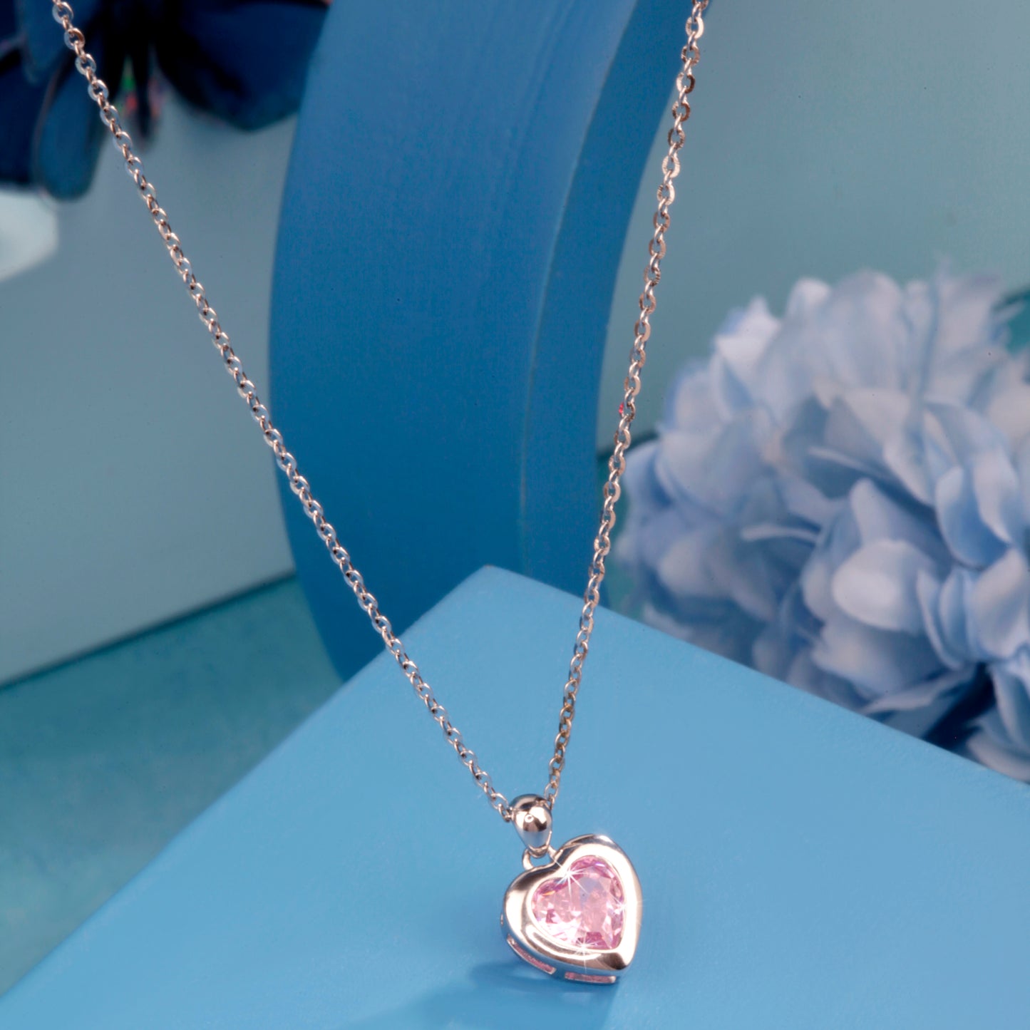 'Minimal Pink Heart' Silver Pendant
