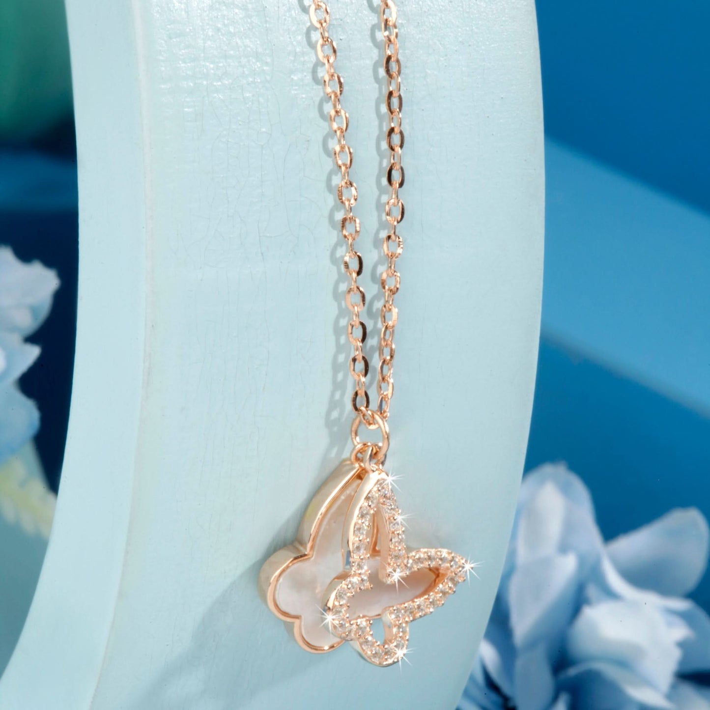 Rose Gold Glistening Butterfly Pendant