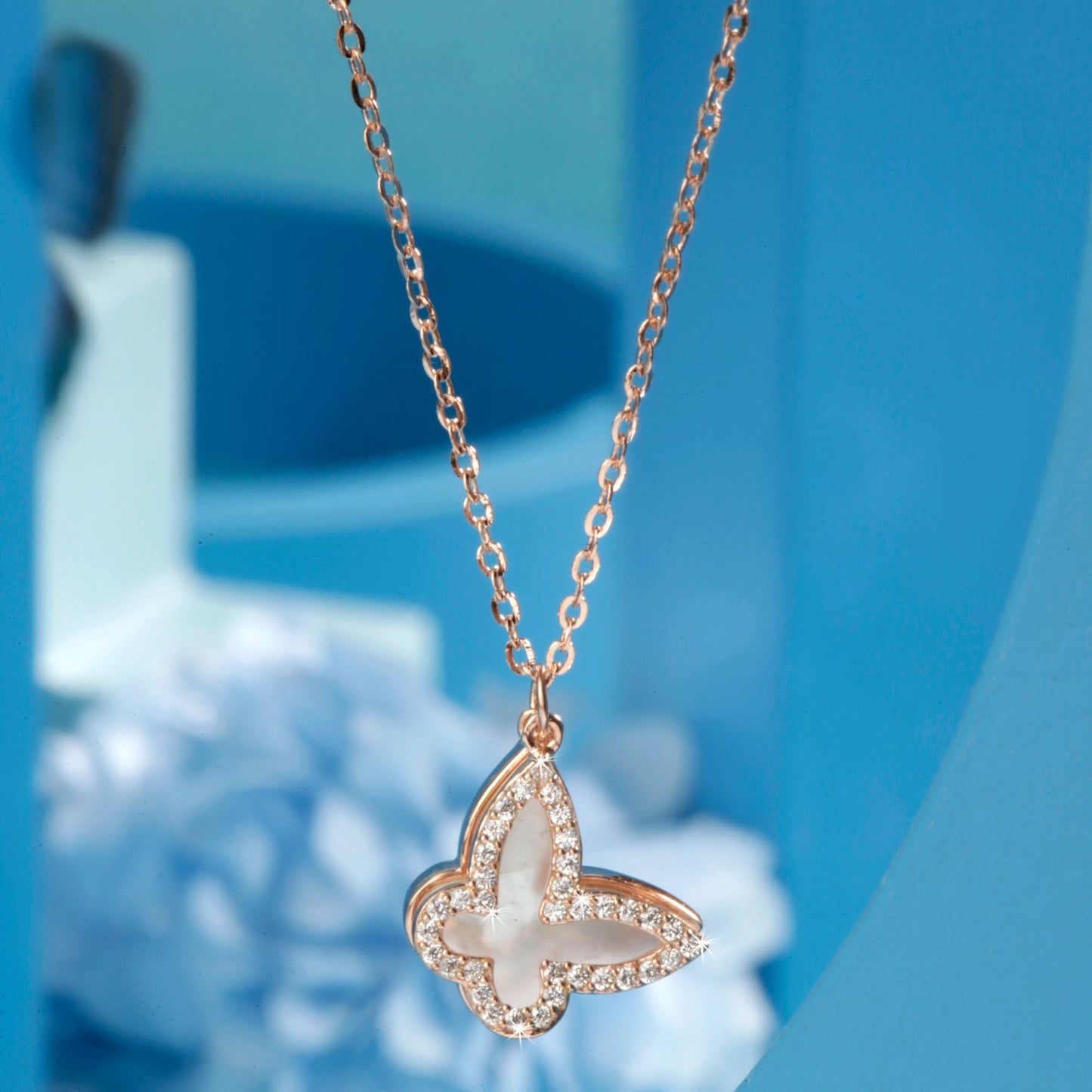 Rose Gold Glistening Butterfly Pendant
