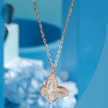 Rose Gold Glistening Butterfly Pendant