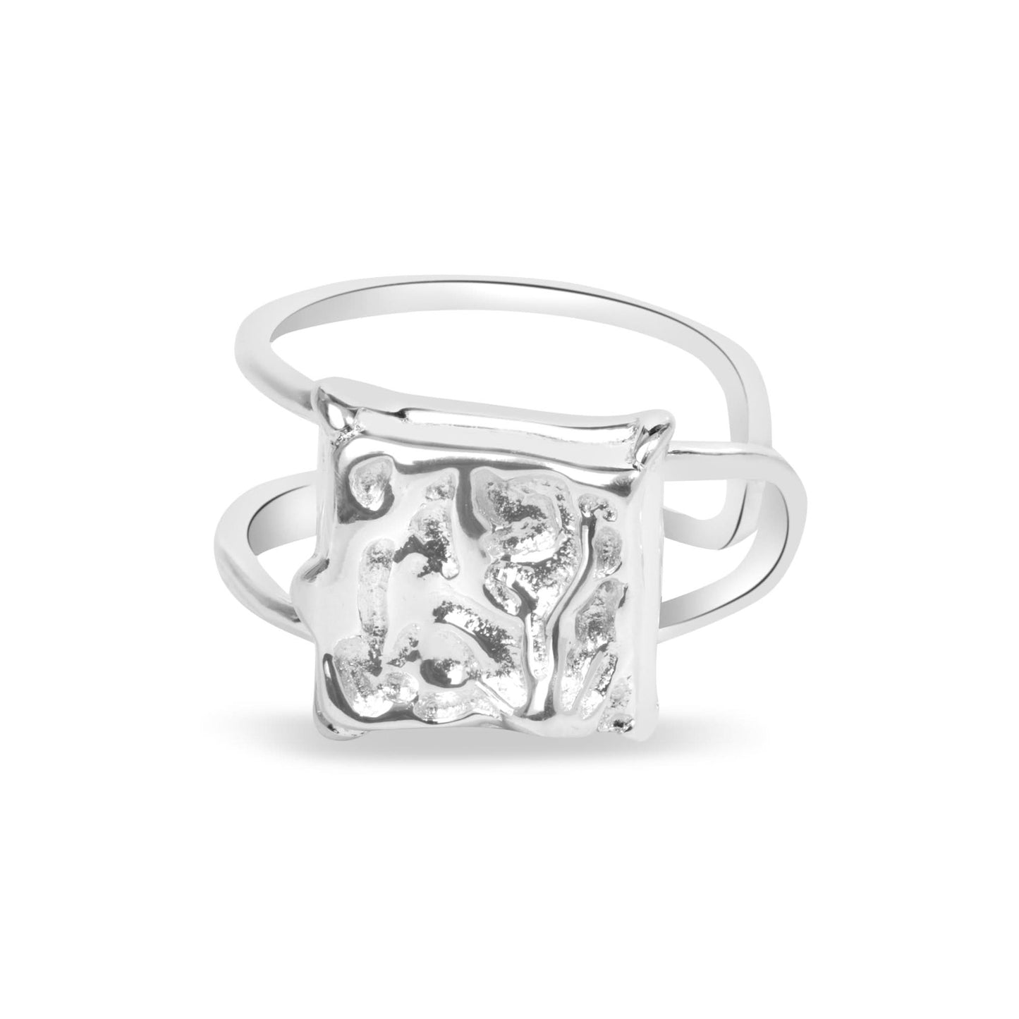 Silver Irregular Frosty Square Lava Ring