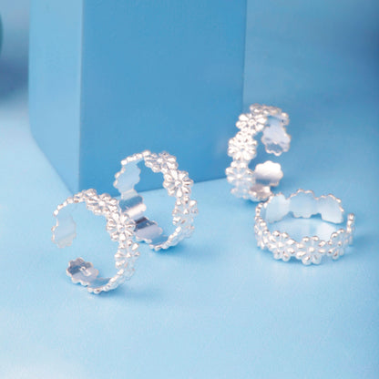 Silver Floral Toe Rings
