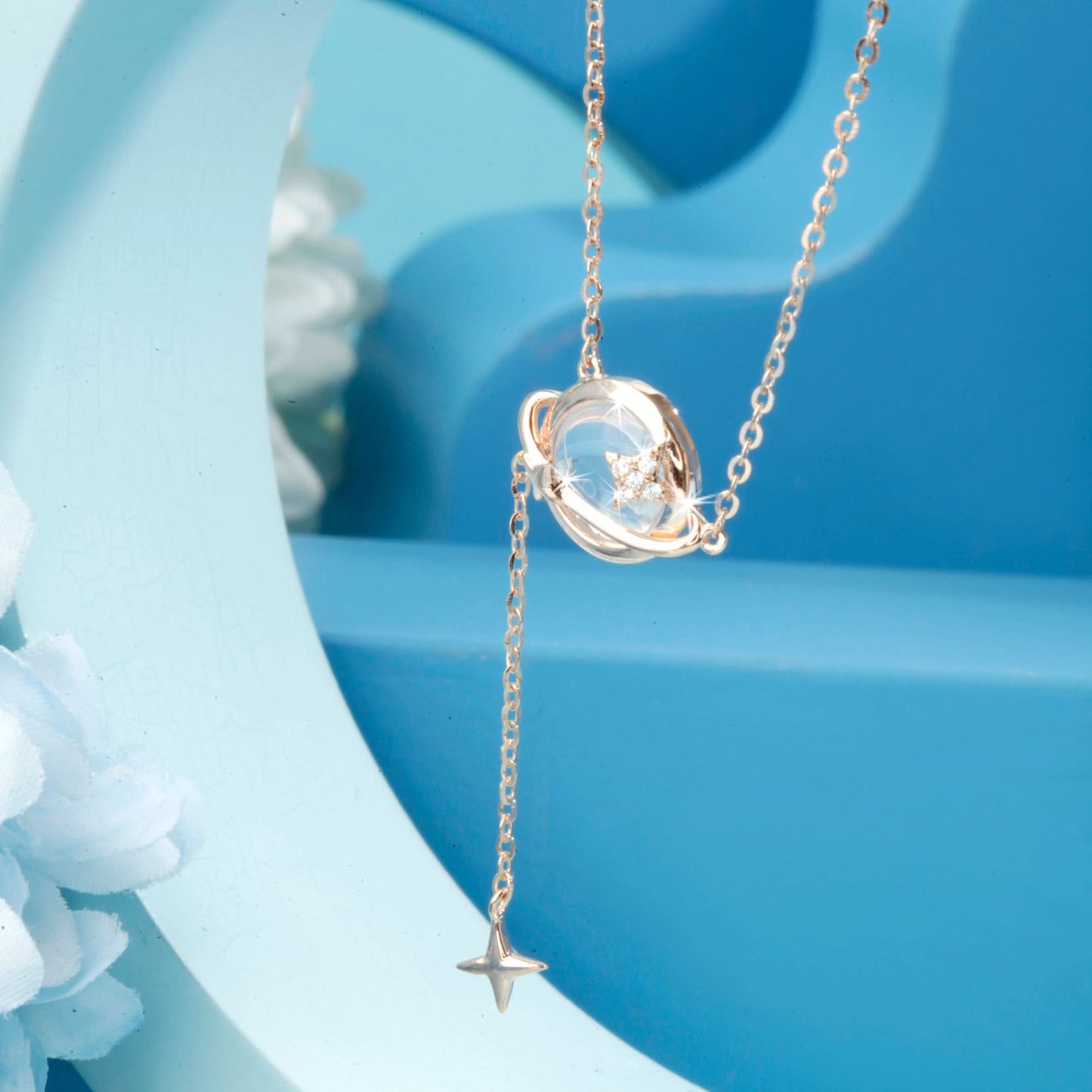 Rose Gold Crystal Saturn Pendant