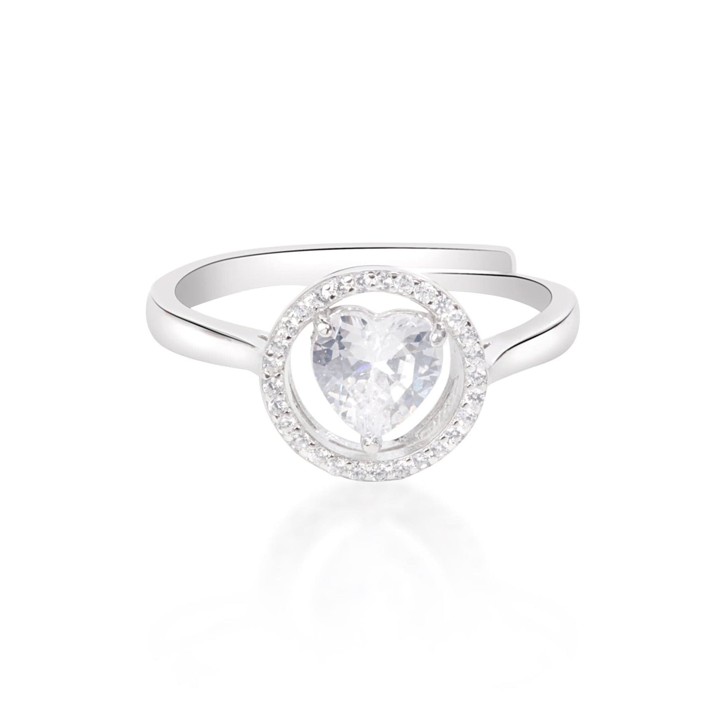 Silver Crystal Heart Ring