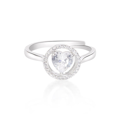 Silver Crystal Heart Ring