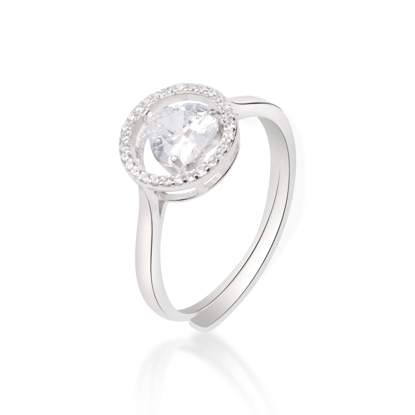 Silver Crystal Heart Ring