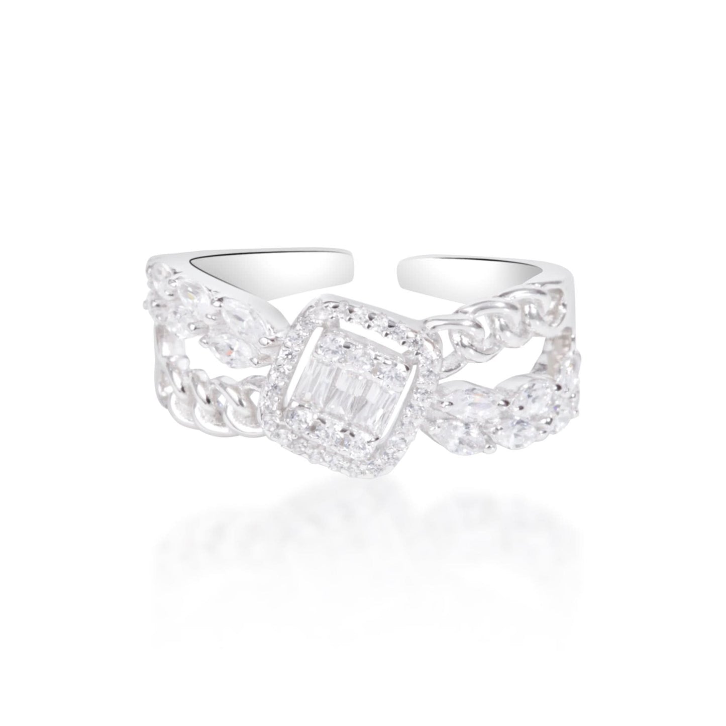 Silver Crystal White Stone Ring