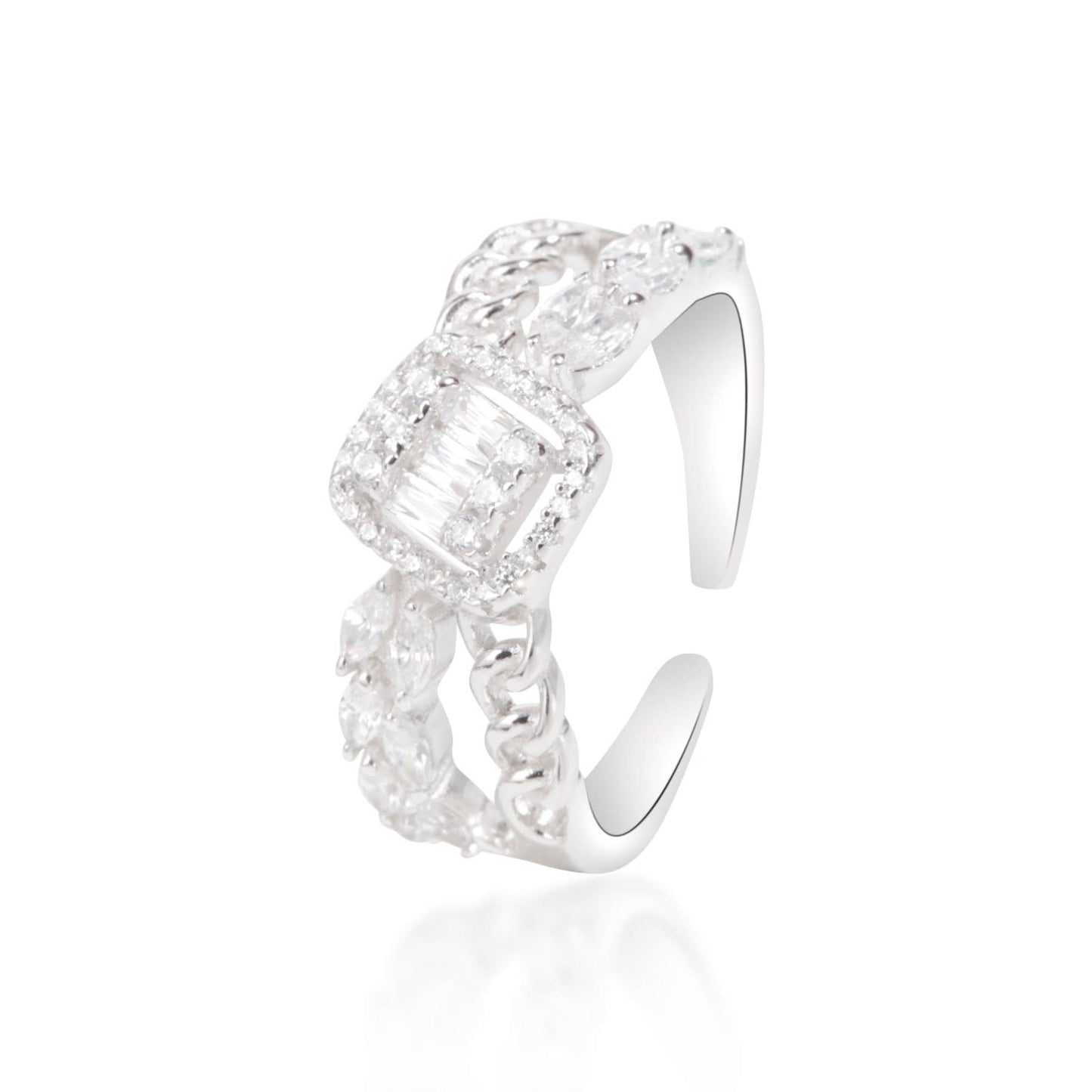 Silver Crystal White Stone Ring