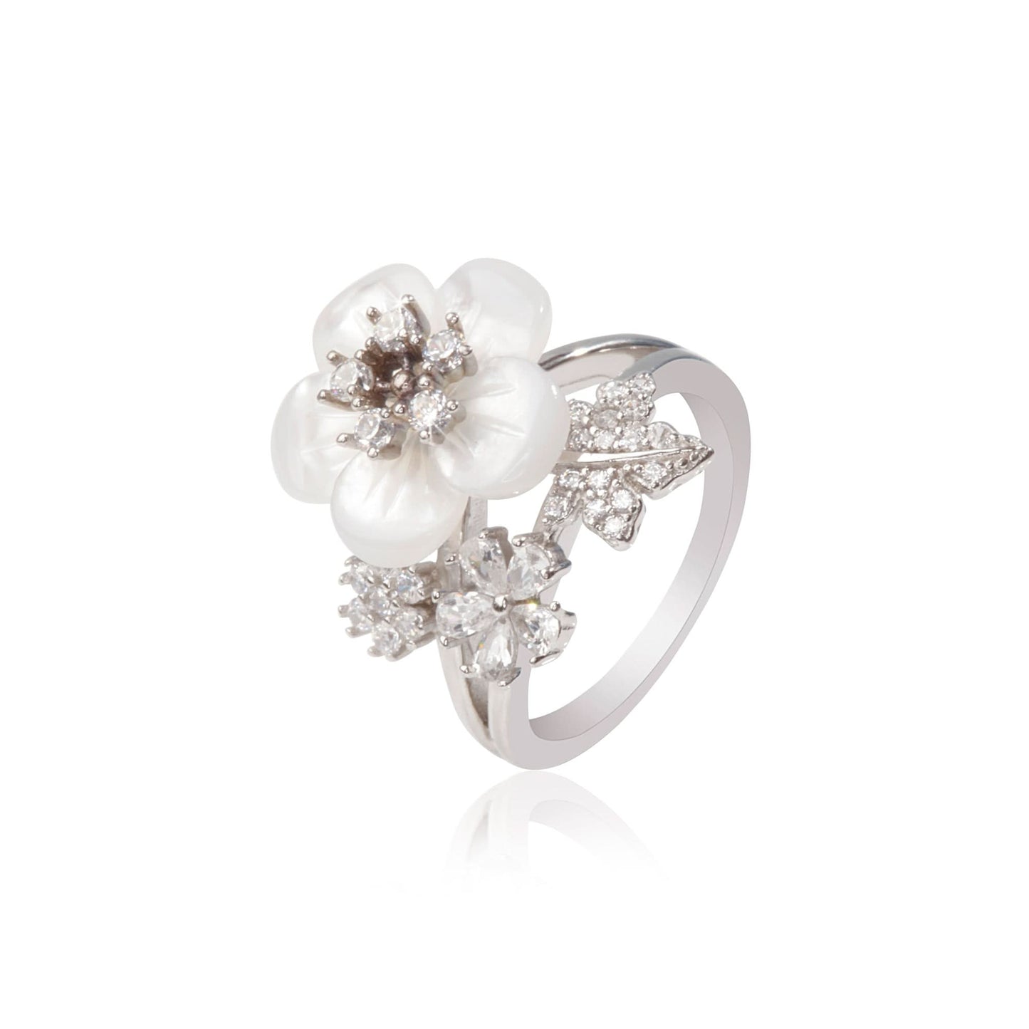 Silver White Floral Elegance Ring