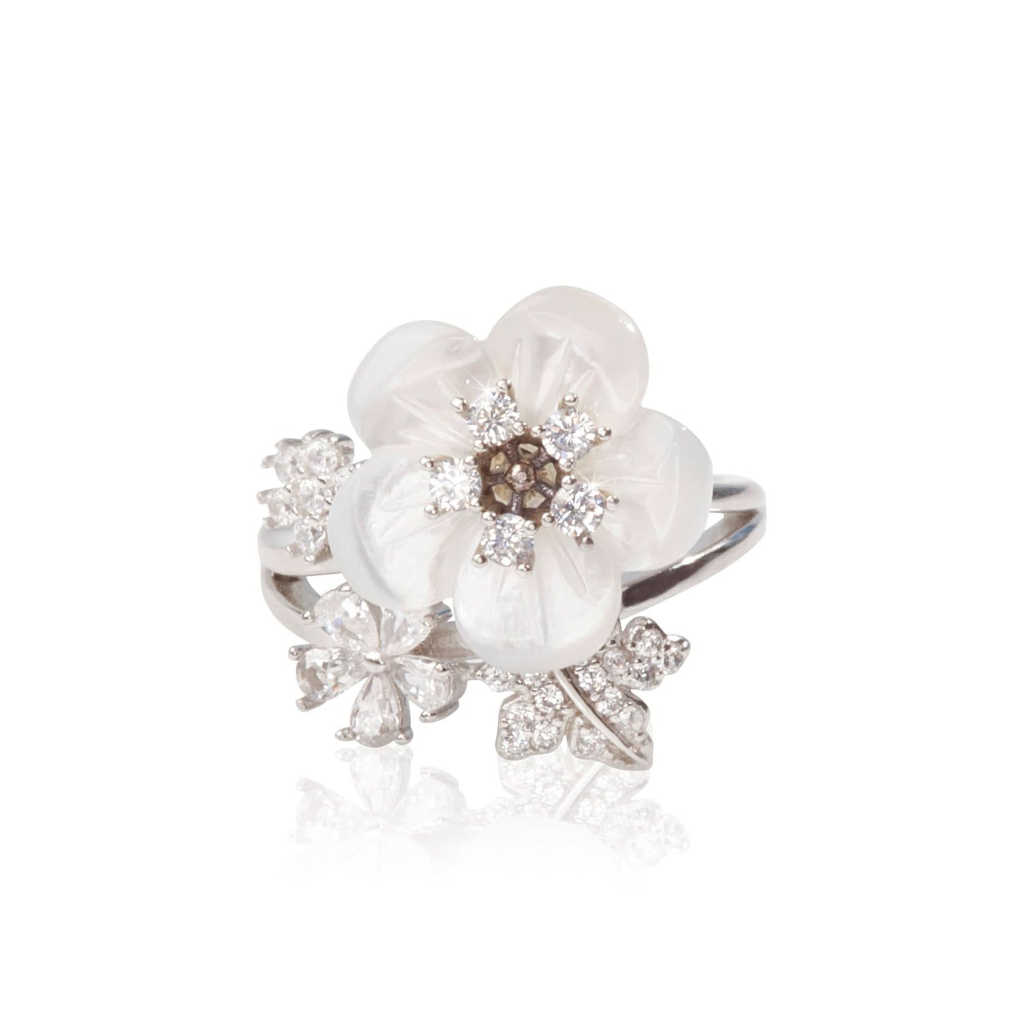 Silver White Floral Elegance Ring