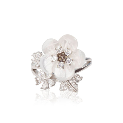 Silver White Floral Elegance Ring