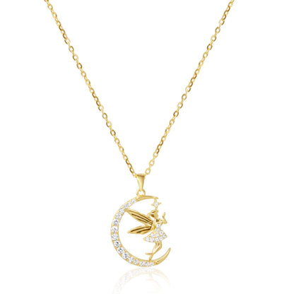 Gold Plated Half Moon Zircon Angel Pendant