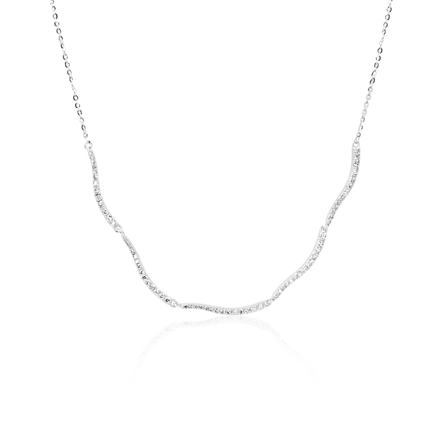 'Wave Design Zircon' Silver Pendant Chain
