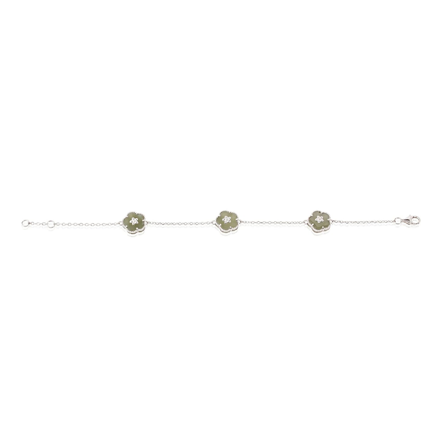 Silver Tri-Green Floral Bracelet