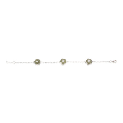 Silver Tri-Green Floral Bracelet