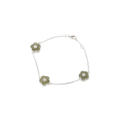 Silver Tri-Green Floral Bracelet