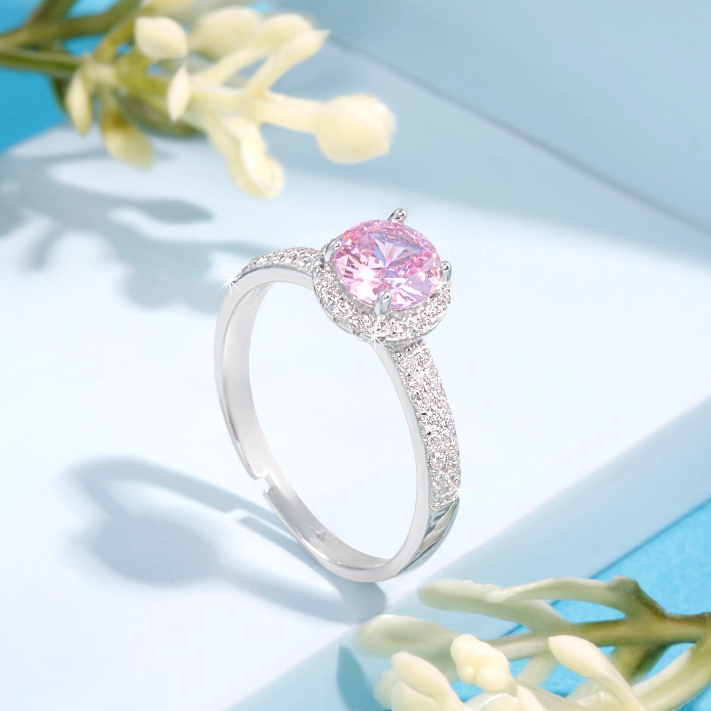 'Frosted Pink' Silver Ring
