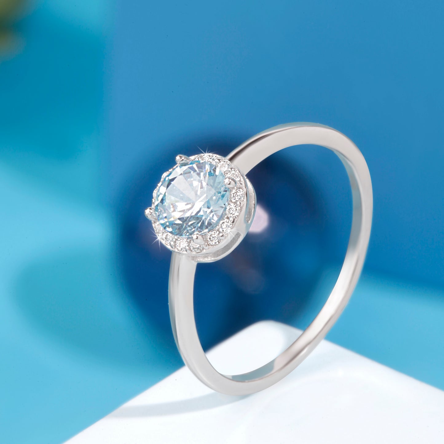 'Crystal Sky Blue Gem' Silver Ring
