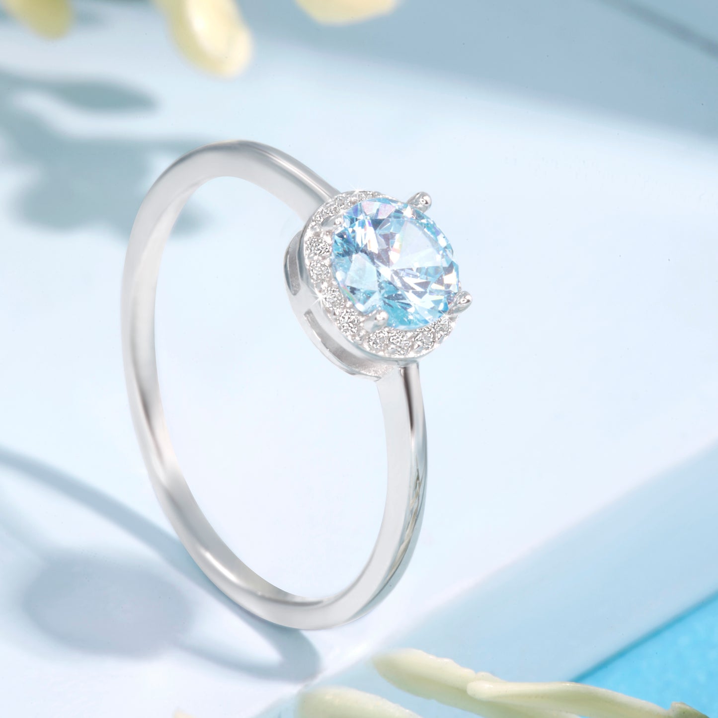 'Crystal Sky Blue Gem' Silver Ring