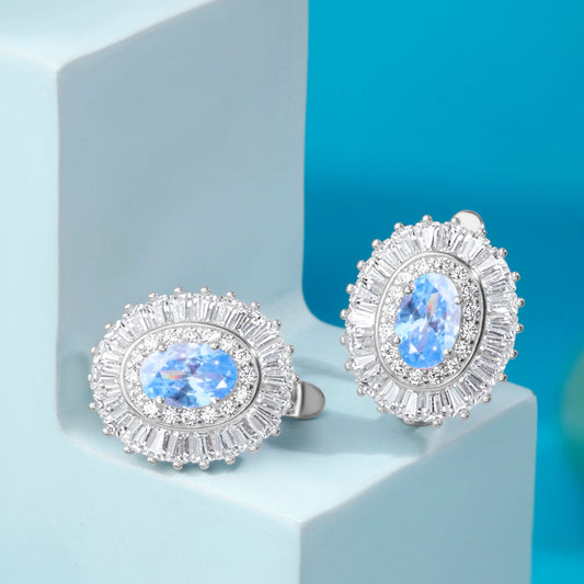 Oceanic Oval Gem Silver Earrings