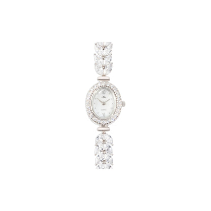 'Zircon Leafs' Silver Bracelet Watch