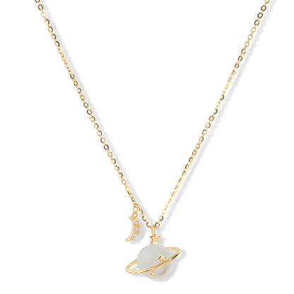 'StellarSaturn Moonstone' Glow Gold Plated Pendant