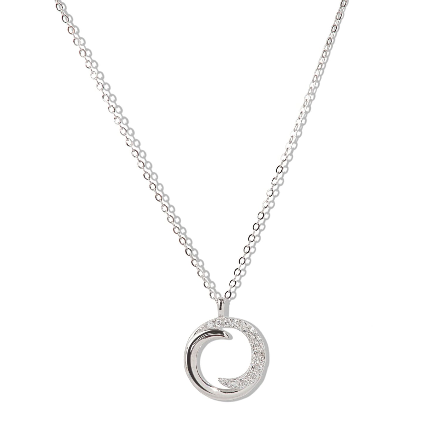Silver Cubic Zirconia Crescent Moon Pendant