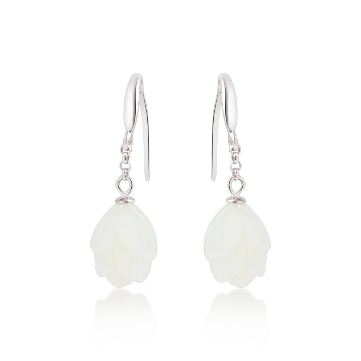 Silver White Jade Floral Earrings