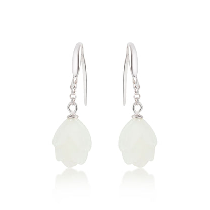 Silver White Jade Floral Earrings