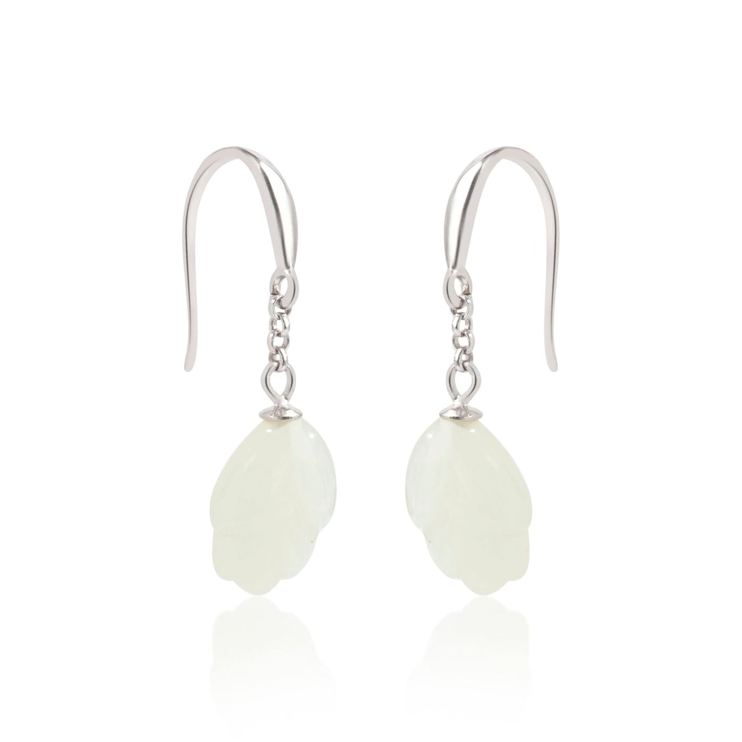 Silver White Jade Floral Earrings