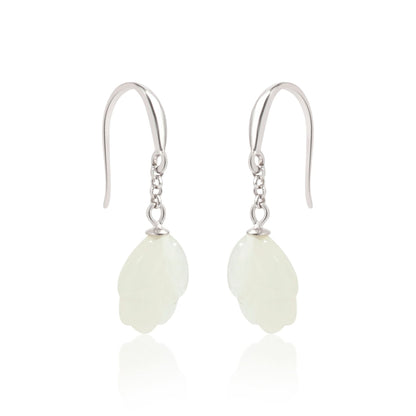 Silver White Jade Floral Earrings