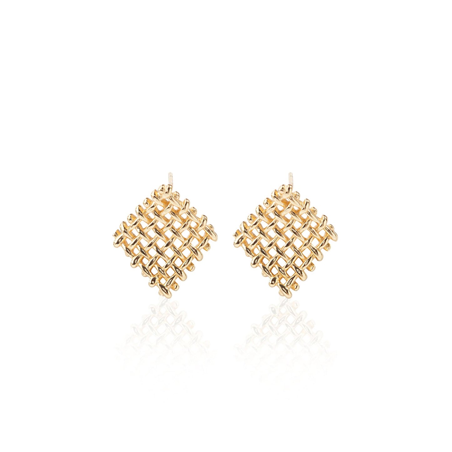 Gold Plated Hollow Square Basket Weave Earrings