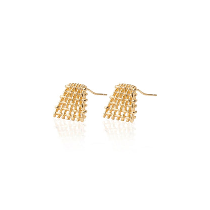 Gold Plated Hollow Square Basket Weave Earrings