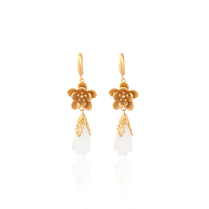 Gold Plated Gilded Plum Blossom Drop Golden Flowers Earrings