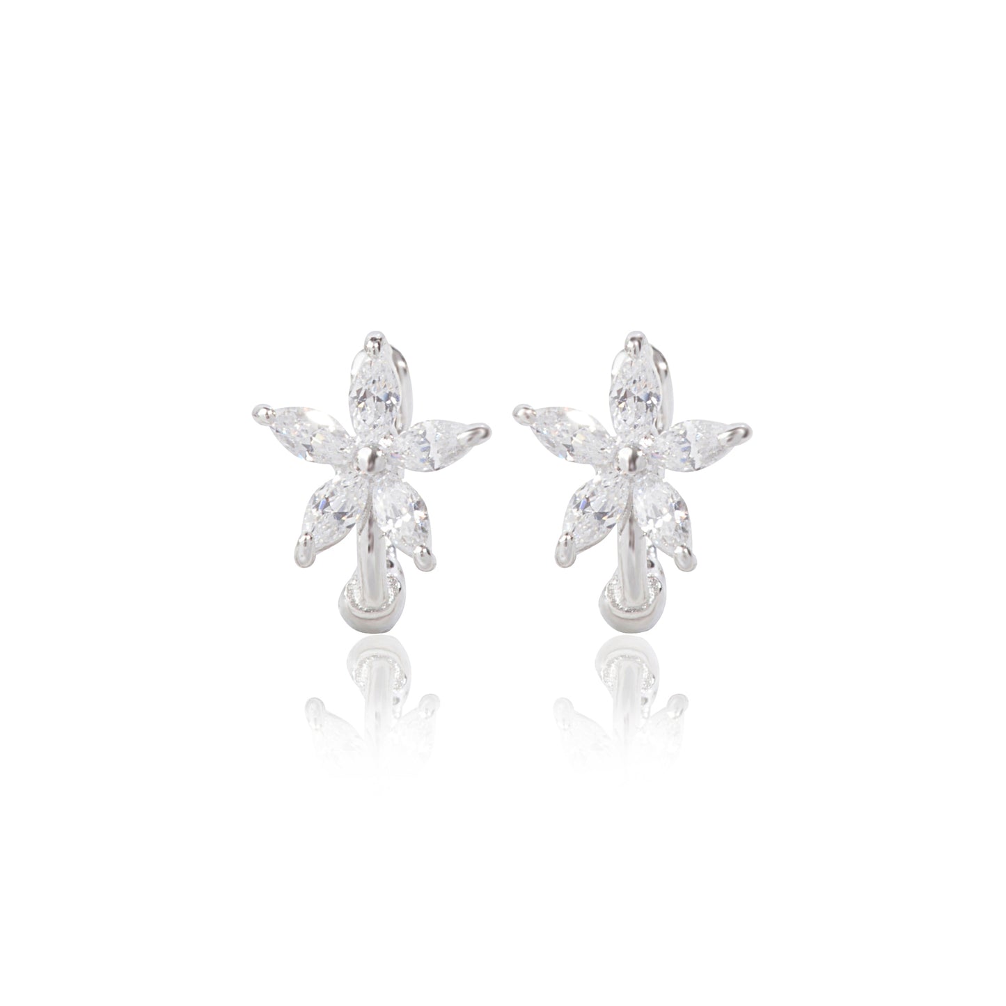 'White Stone Floral' Silver Earrings