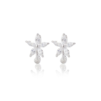 'White Stone Floral' Silver Earrings
