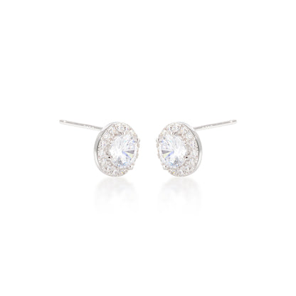 'Round Diamond' Silver Earrings