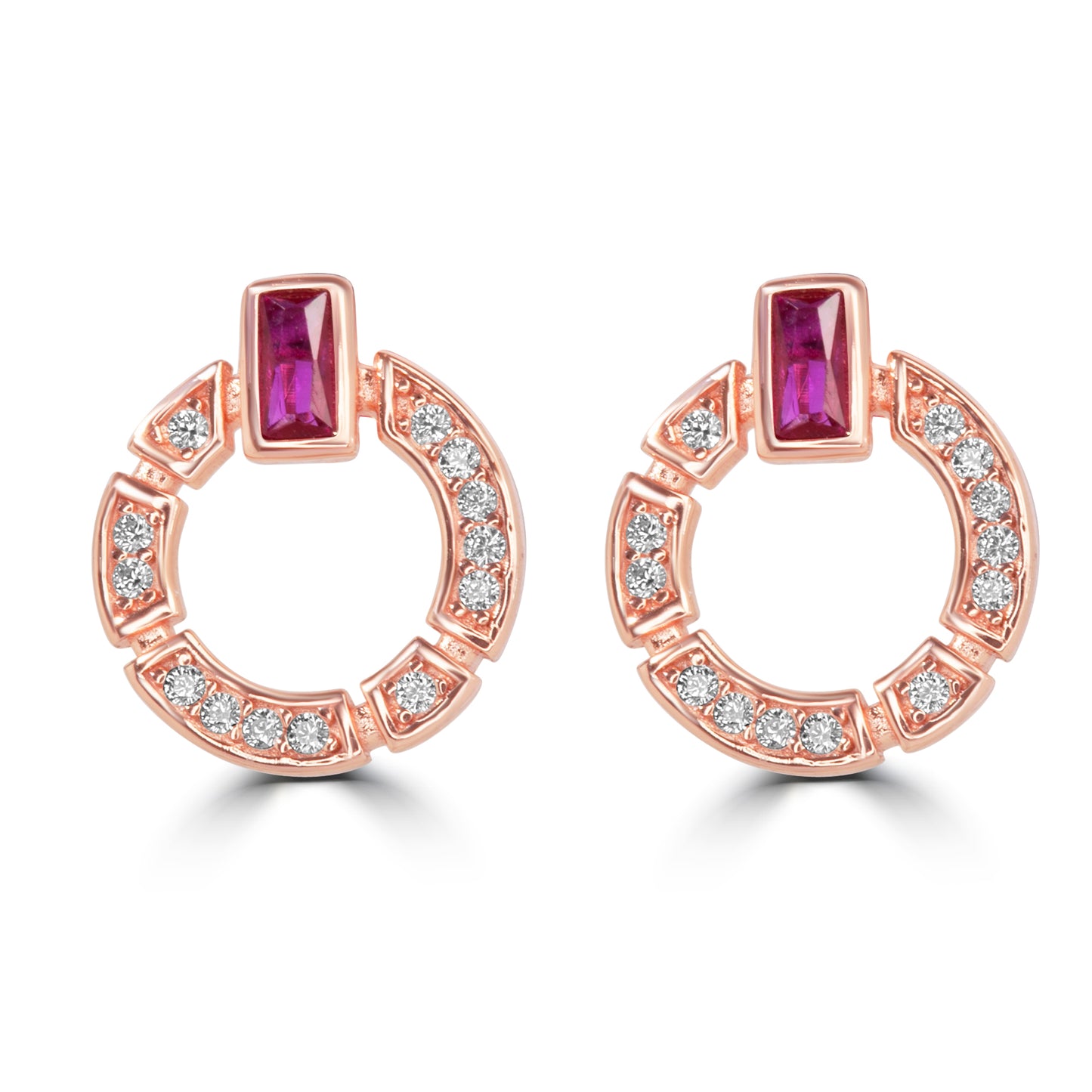 'Circular Pink Gem' Rose Gold Earrings
