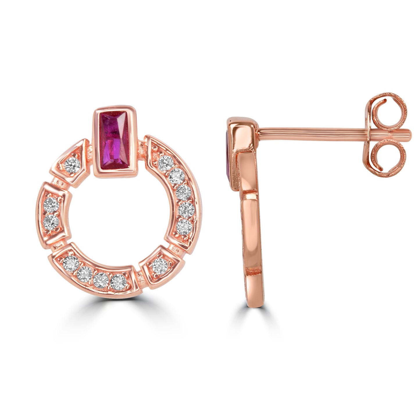 'Circular Pink Gem' Rose Gold Earrings