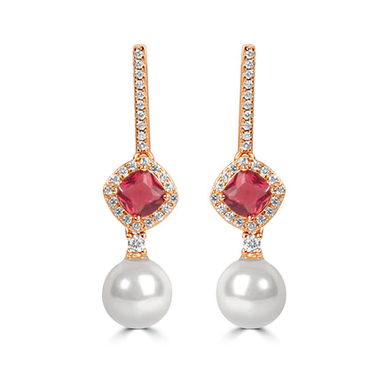 'Ruby Radiance Pearl' Rose Gold Earrings