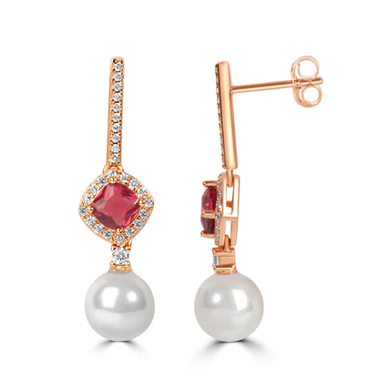 'Ruby Radiance Pearl' Rose Gold Earrings
