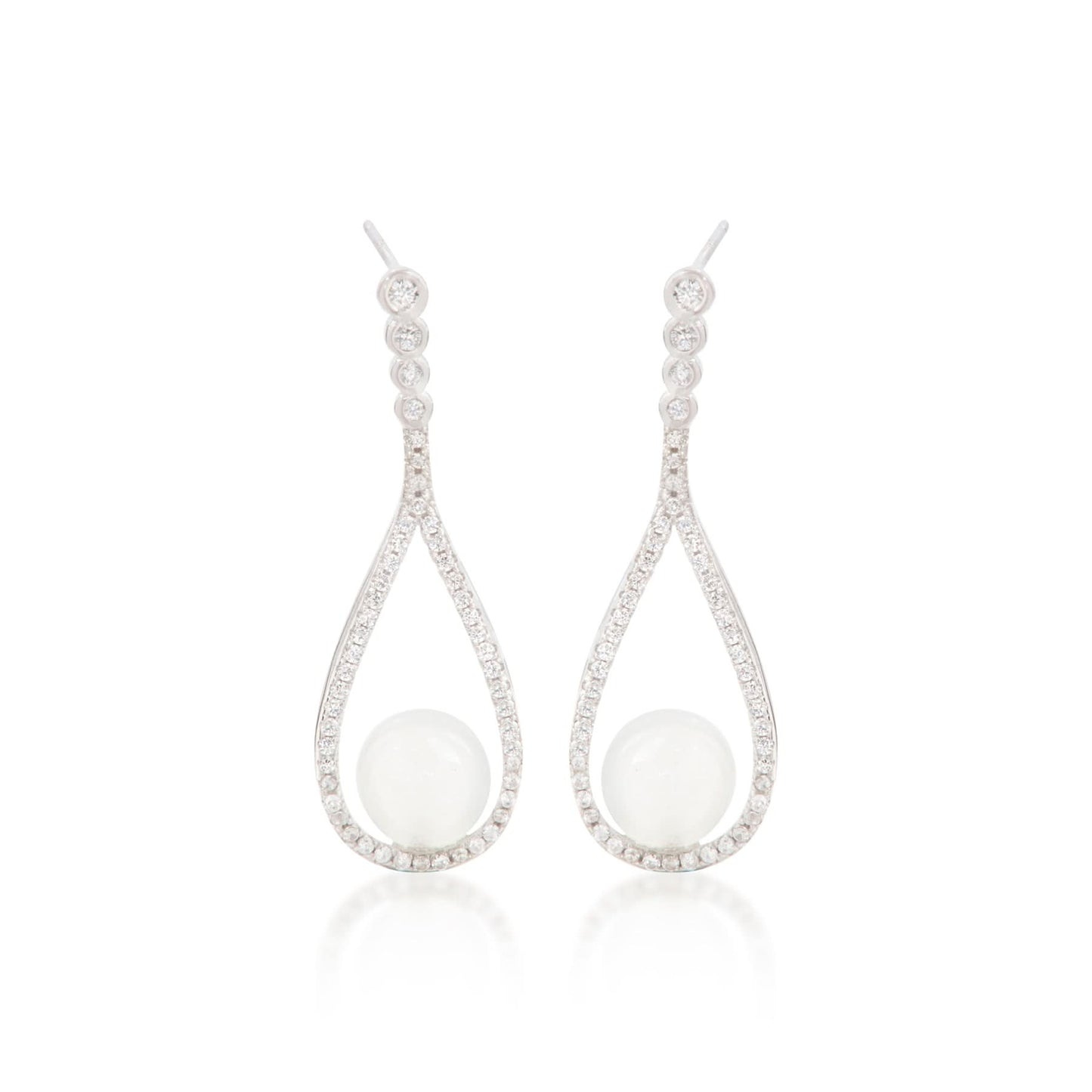 'Swing with Chalcedon' White Jade Silver Earrings