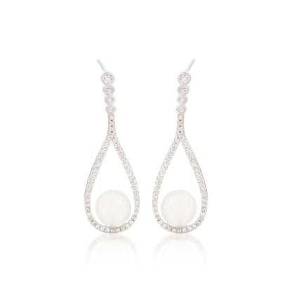 'Swing with Chalcedon' White Jade Silver Earrings