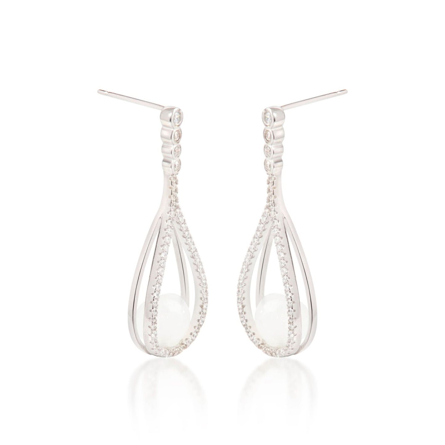 'Swing with Chalcedon' White Jade Silver Earrings