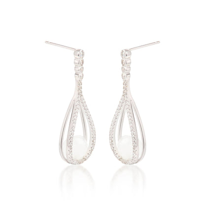 'Swing with Chalcedon' White Jade Silver Earrings